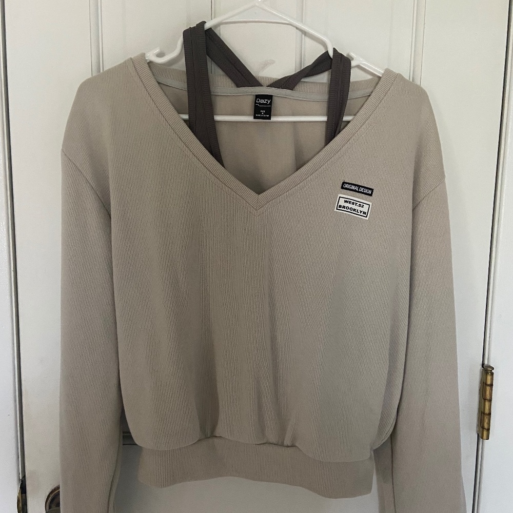 Off the Shoulder Crewneck with Built in Cami